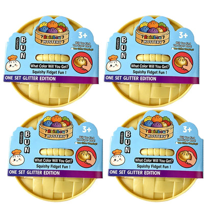 Rainbow Dumpling Squishy with Bead Sensory Squeeze Toy for Stress Relief with Bamboo Steamer Funny Gift
