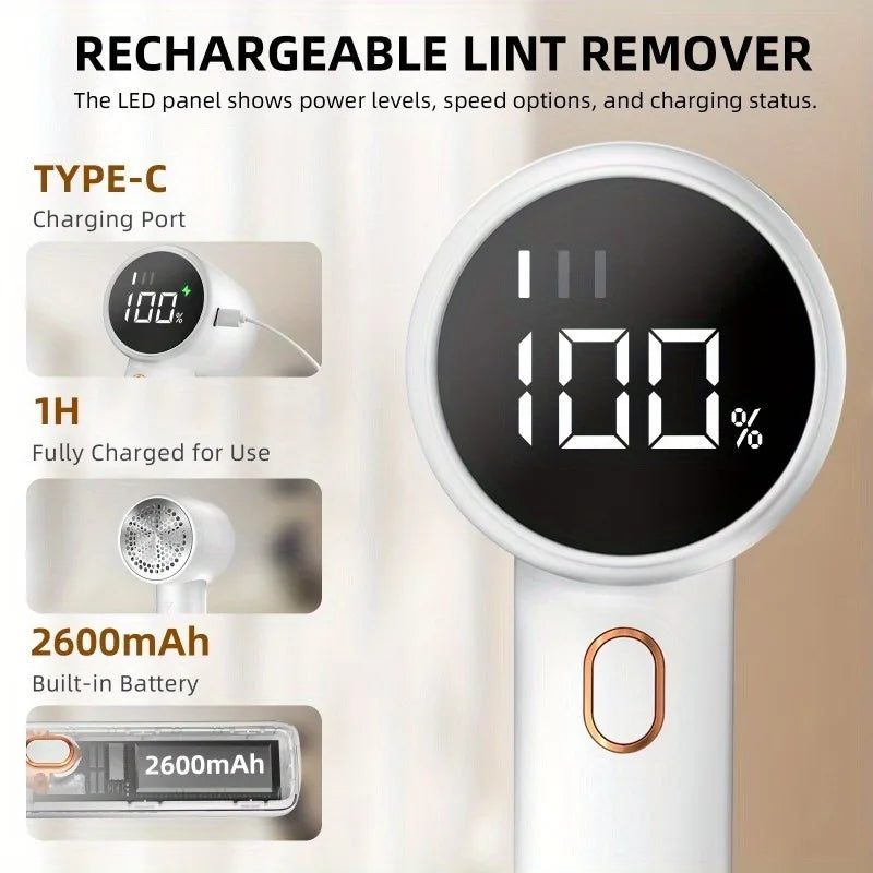 USB Rechargeable Fabric Shaver LED Display 6-Blade Electric Lint Remover Sweater Defuzzer Portable Clothes Fuzz Trimmer