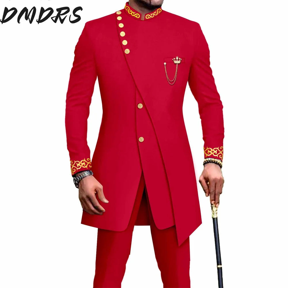 Elegant African National Printing Batik Men's Casual 2PCS Suit For Wedding Dinner Event Suit terno masculinos complete costume