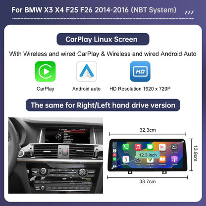 1920*720 Multimedia Touch Screen For BMW X3 F25 X4 F26 2011-2016 Wireless Carplay Display Android Auto Car Radio Player