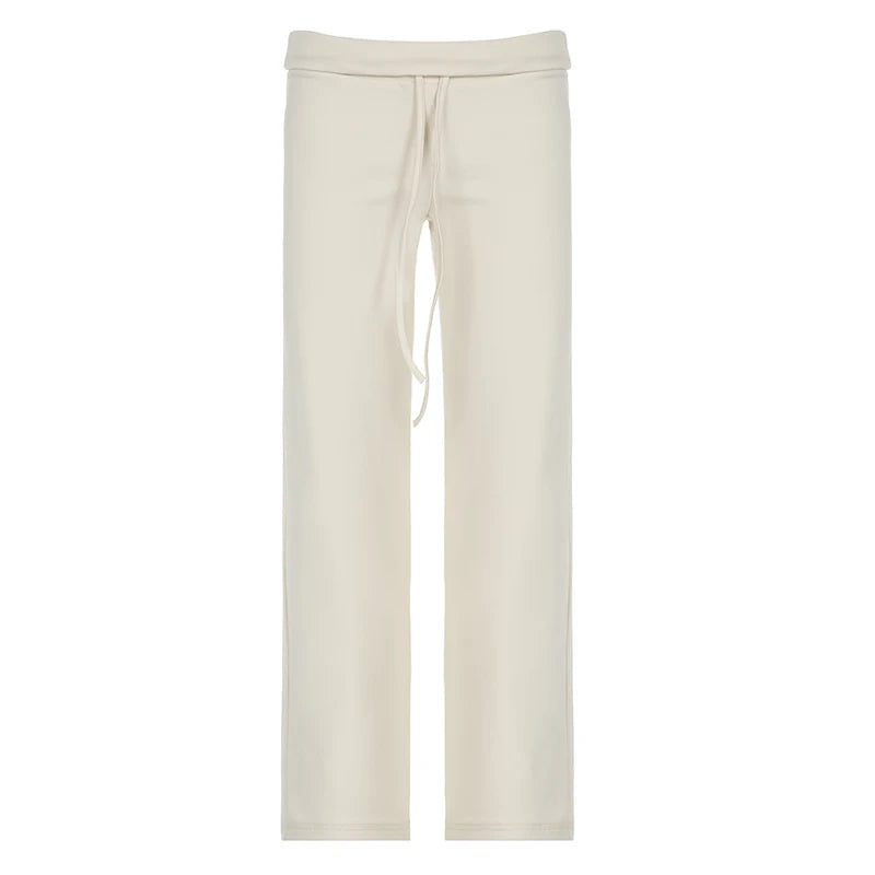 Rockmore Spicy Girl Low Waist Straight Leg Pants Pure Color Flip Waist Versatile Long Trousers Street Style Casual Pants