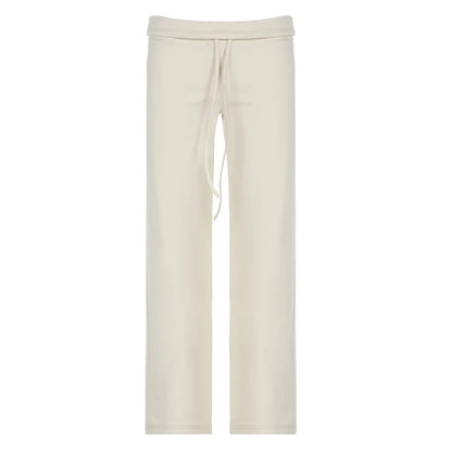 Rockmore Spicy Girl Low Waist Straight Leg Pants Pure Color Flip Waist Versatile Long Trousers Street Style Casual Pants