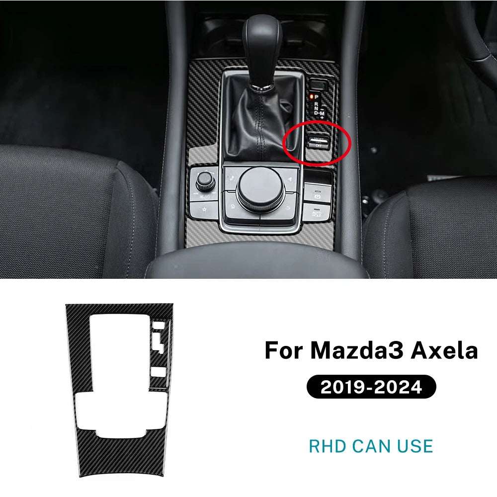 For Mazda 3 Axela BP 2019 2020 2021 2022 2023 2024 2025 Real Soft Carbon Fiber Sticker Automatic AT Car Gear Shift Panel Trim