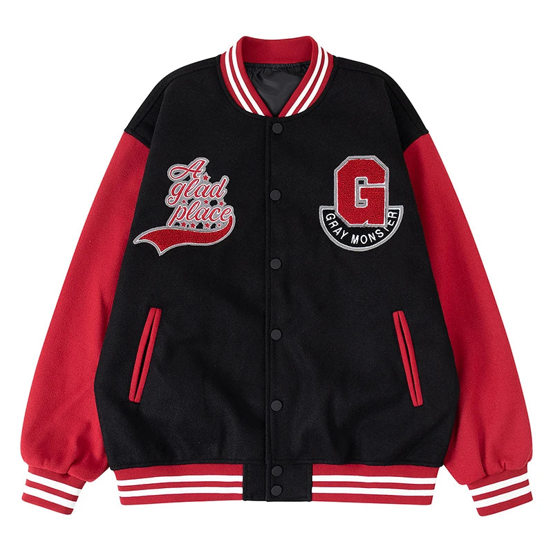 Men's Letterman Jacket Vintage Vasity Baseball Coat Casual Streetwear Outerwear with 'G' Letter Embroidery & Inner Pocket