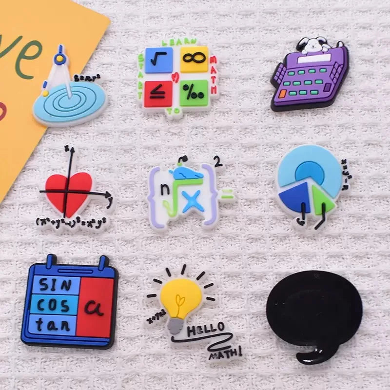 24-100Pcs Hello Math Function Kids Shoe Charms Ruler Learn Good Garden Slipper Buckle Accessories For Birthday Gift