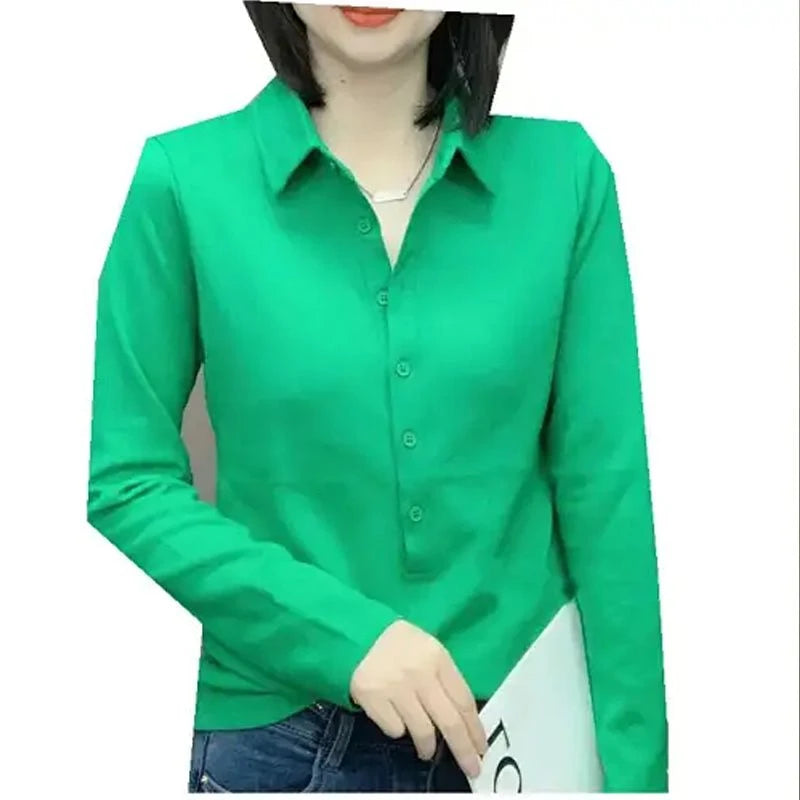 Long Sve  Ne Top Casual Faionable Versatile Slimming T-irt irt Autumn New Sle Korean Version V-Ne Polyester