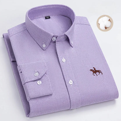 Plus Size 6XL 100% Cotton Long-Sleeve Shirts for Men Oxford Slim Fit Formal Shirt Without Pocket White Office Elegant Clothes