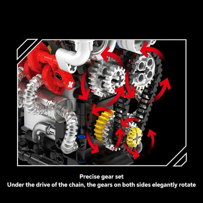 V8 Motorized Engine Building Block Assembly Model, Simulated Mechanical Craft Ornament, Creative Desktop Collectible Present