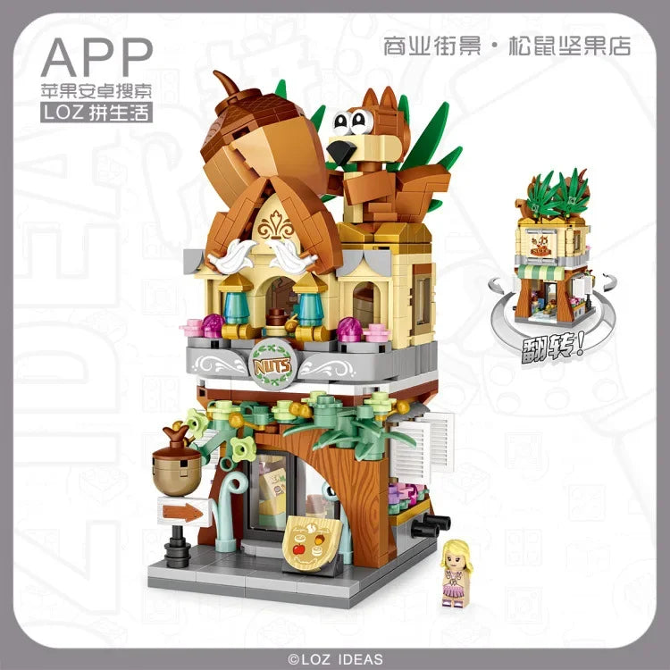 LOZ Blocks FUN Ideas Mini Street Store Toy Small Flower Pisa Shop Brinquedos MOC City House Food Building Bricks Girl Gifts