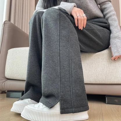 Thickened Fleece Wide Leg Pants High Waist Trousers for Women Casual Autumn Winter Slimming Warmth Pants Korean Style