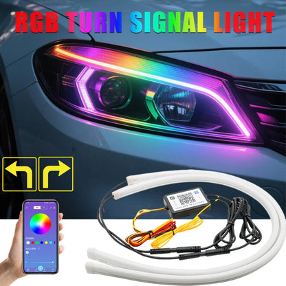 Dynamic Drl RGB Universal LED Headlights Strip Sequential Tun Signal Strip Neon Welcome Lamp Daytime Running Lights APP Control