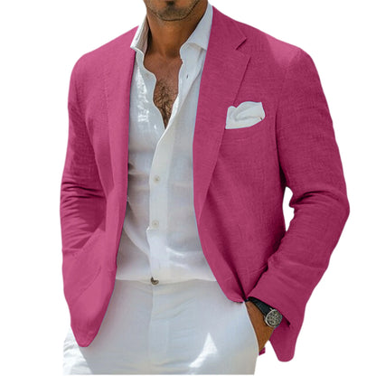 Men's Linen Blend Blazer Notched Lapel Single-Breasted Casual Business Sport Coat Slim Fit Breathable Lightweight Jacket