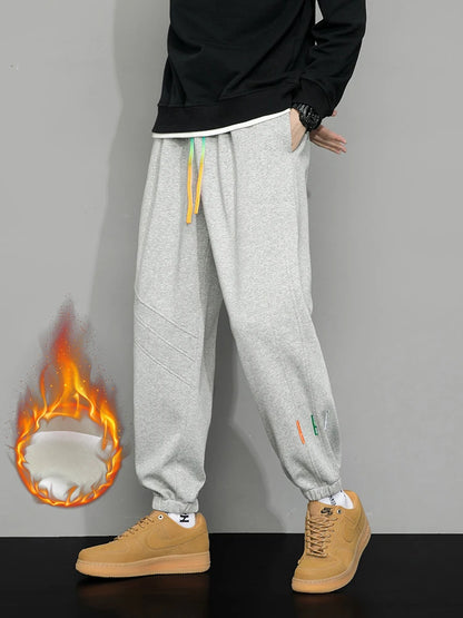 Winter Men's Sweatpants Warm Joggers Big Size 8XL 7XL 6XL Fleece Liner Cotton Sports Pants Colorfull Drawstring Thermal Trousers