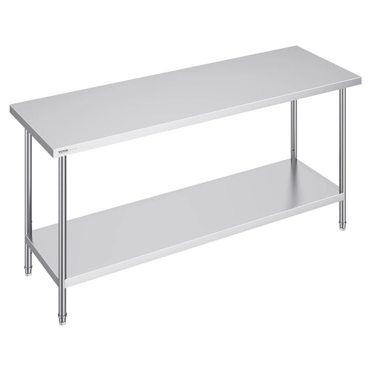 SucceBuy 4 Size Stainless Steel Prep Table Heavy Duty Metal Worktable Commercial Work Table for Restaurant and Home