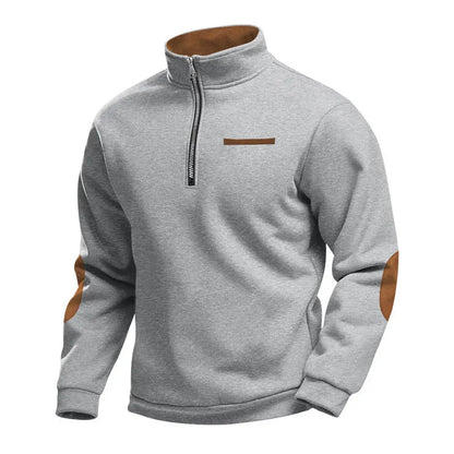 Men's Casual Sweatshirt American Style Autumn Winter Fleece Half-Zip Stand Collar Patchwork Color Block Henry Sweatshirt for Men