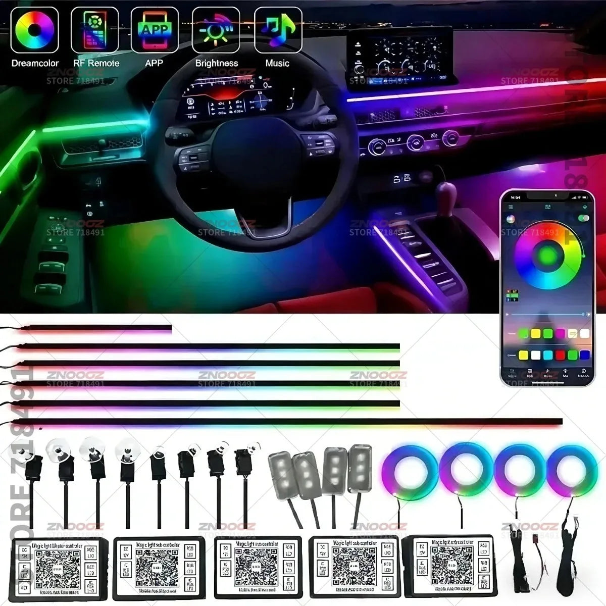 22in1 RGB Car Interior Acrylic Car Ambient Lights RGB Hidden Acrylic Strip Decoration Atmosphere Accessories For Peugeot 2008