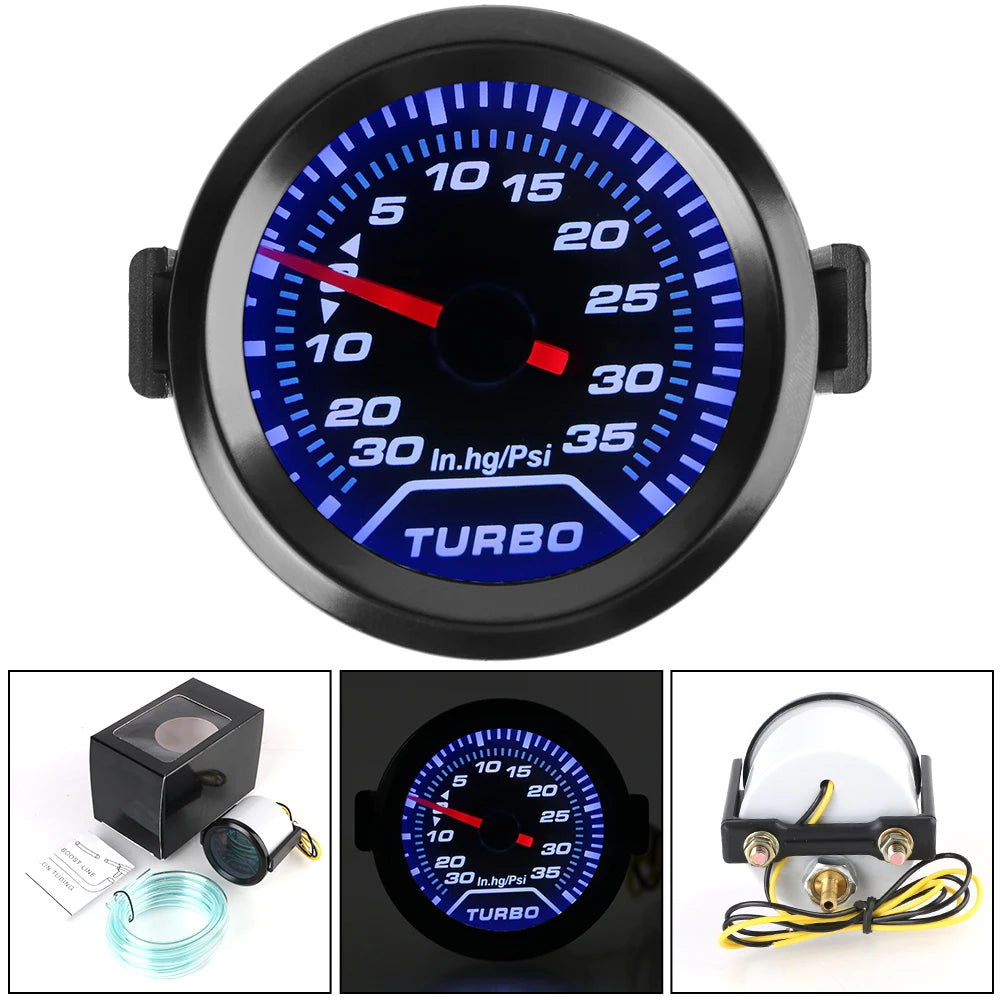 Turbo Boost Meter Racing Car Modification Universal Turbo Pressure Gauge 2" 52mm Smoke Lens 12V 35Psi White LED Backlight
