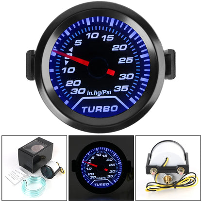 Turbo Boost Meter Racing Car Modification Universal Turbo Pressure Gauge 2" 52mm Smoke Lens 12V 35Psi White LED Backlight