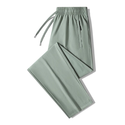 Men's Ice Silk Quick-Dry Pants Summer Lightweight Breathable Joggers with Zipper Pockets Elastic Waist Casual Sports Trousers fo