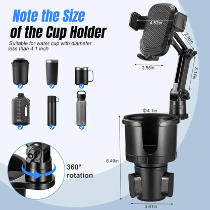 Car Phone Holder, Cup Holder Phone Mount With Memory Function 360°Rotation iPhone Car Phone Mount With Adjustable Long Neck