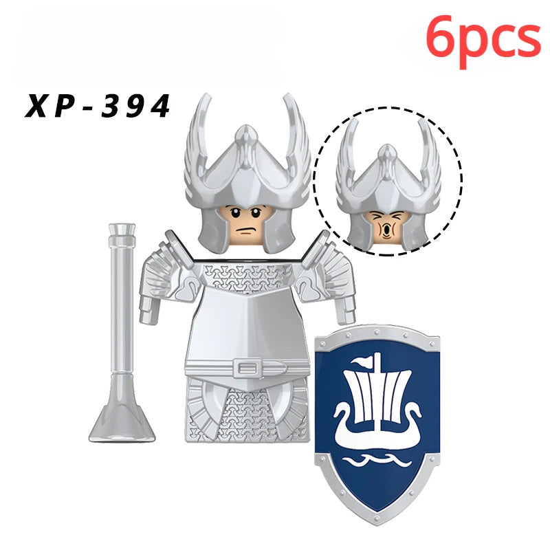 KT1051 Gondor Medieval Knight Building Blocks Figures Lancer Archer Soldier Minifigures With Helmet DIY Bricks Toys For Gift