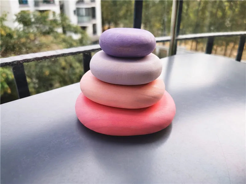 Wooden Toys for Kids Rainbow River Pebbles Stones Dolls Rings Balls Building Stacking Blocks