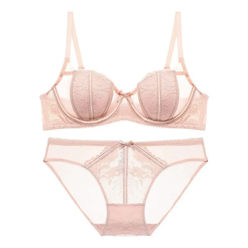 Moda Conjunto Lencería Encaje Francés Bordado Copas Oreja De Conejo Alambre Suave Push Up Respirable Adelgazante Cómodo