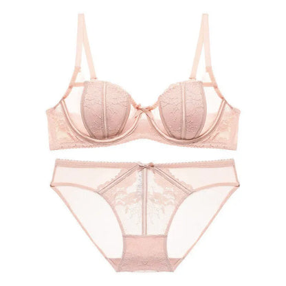 Moda Conjunto Lencería Encaje Francés Bordado Copas Oreja De Conejo Alambre Suave Push Up Respirable Adelgazante Cómodo