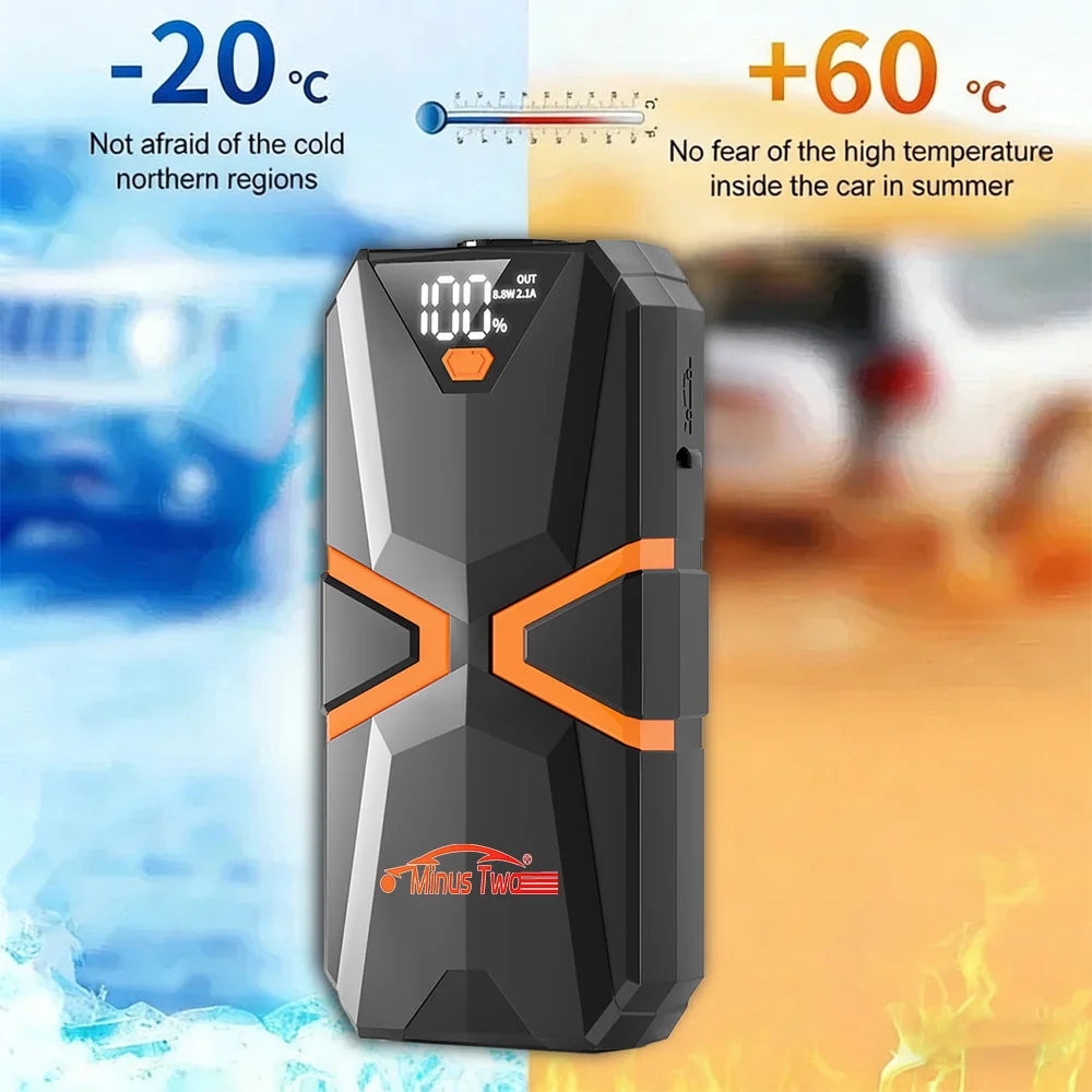 Portable 1000A Car Jump Starter & Air Compressor, Digital Tire Inflator, Emergency Power Bank with LED Flashlight for Vehicle