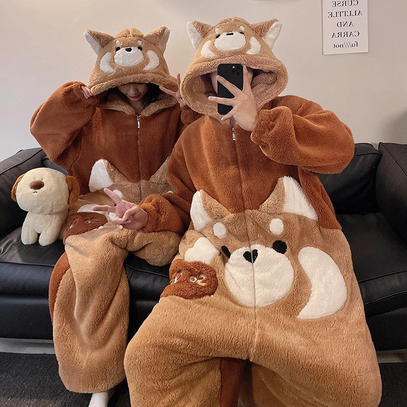DAIMELU cartoon pajamas men's winter coral fleece flannel thickened warm male loungewear suit sleepwear one set girl nightwear