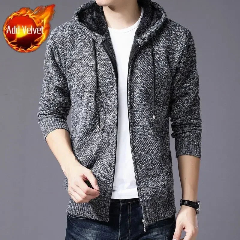 Knit Sweater Male Zipper Plaid Men's Clothing Cardigan Hoodies Zip-up Thick Winter Red Tops Jumpers Casual Stylish Hot Cheap A