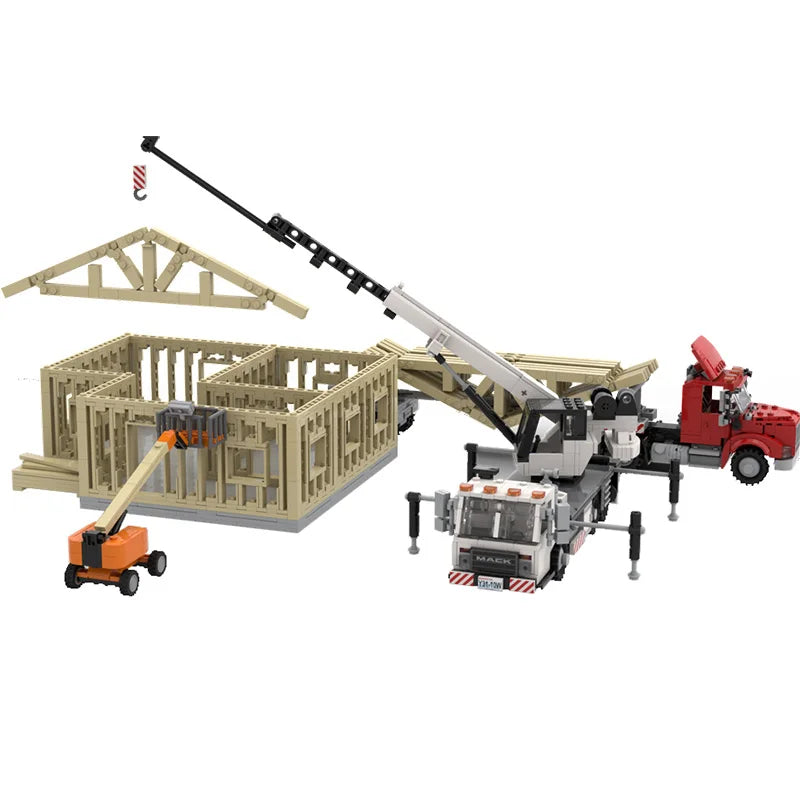 Urban Architecture Unfinished House Truck Crane Model Assembly Building Blocks MOC Wood Collection Series Toys