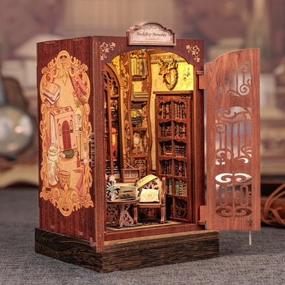 CUTEBEE DIY Book Nook Kit Miniature Wooden Dollhouse with Light Bookshelf Insert Decoration Model for Gifts Bookshop Memories