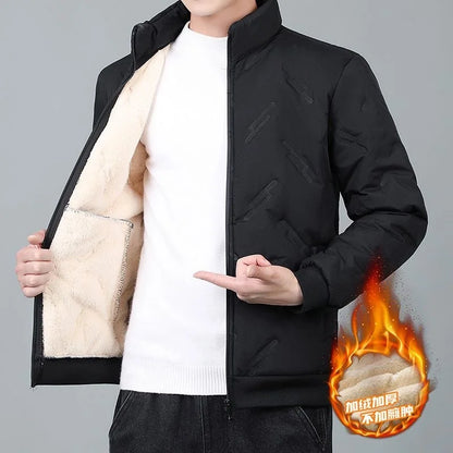 Men's Thickened Lamb Velvet Cotton Jacket Autumn Winter New Style Windproof Waterproof Warm Workwear Casual Loose Fit Long Sl...
