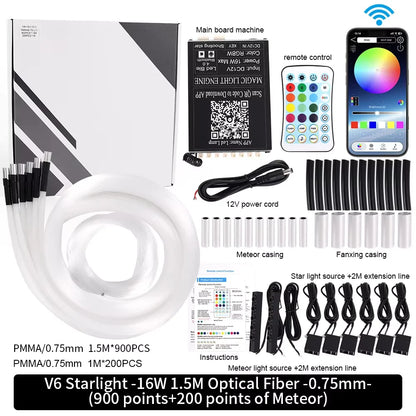 16W Car Starry Sky Ceiling Fiber Optic Lamp RGB with APP Voice Remote Control Panoramic source Car Roof Starlight Headliner