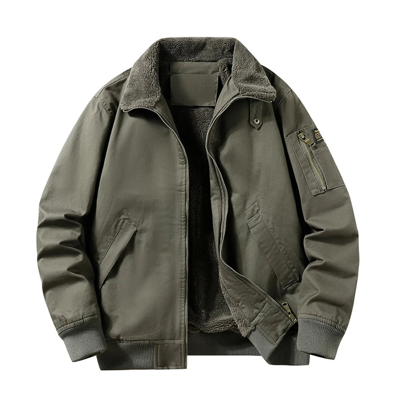 2025 New Jacket Pure Cotton Jacket Men's Plush Thickened Autumn and Winter Top Washed Workwear Casual Multi Bag Clothes
