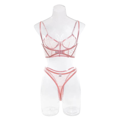 Ellolace Polka Dot Sensual Lingerie Transparent Lace Set Women 2 Piece Seamless Bilizna Set See Through Sexy Black Intimate