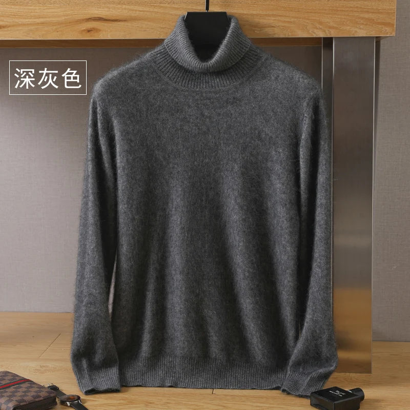 Men's Turtleneck 100% Mink Cashmere Sweater Men 2025 Autumn and Winter Large Size Loose Knitted Sweater Keep Warm Top Men Jumper