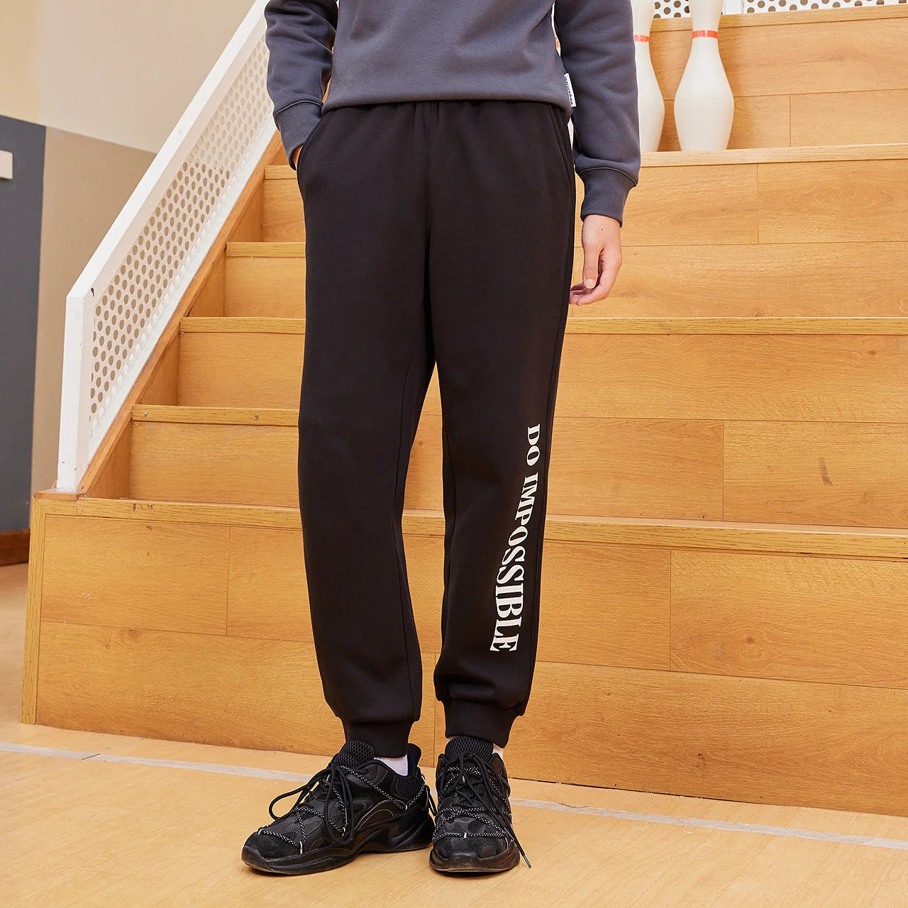 Metersbonwe Men's Fleece-Lined Tapered Pants with Side Print Autumn Winter Thermal Joggers Comfortable Cuffed Sport Sweatpants