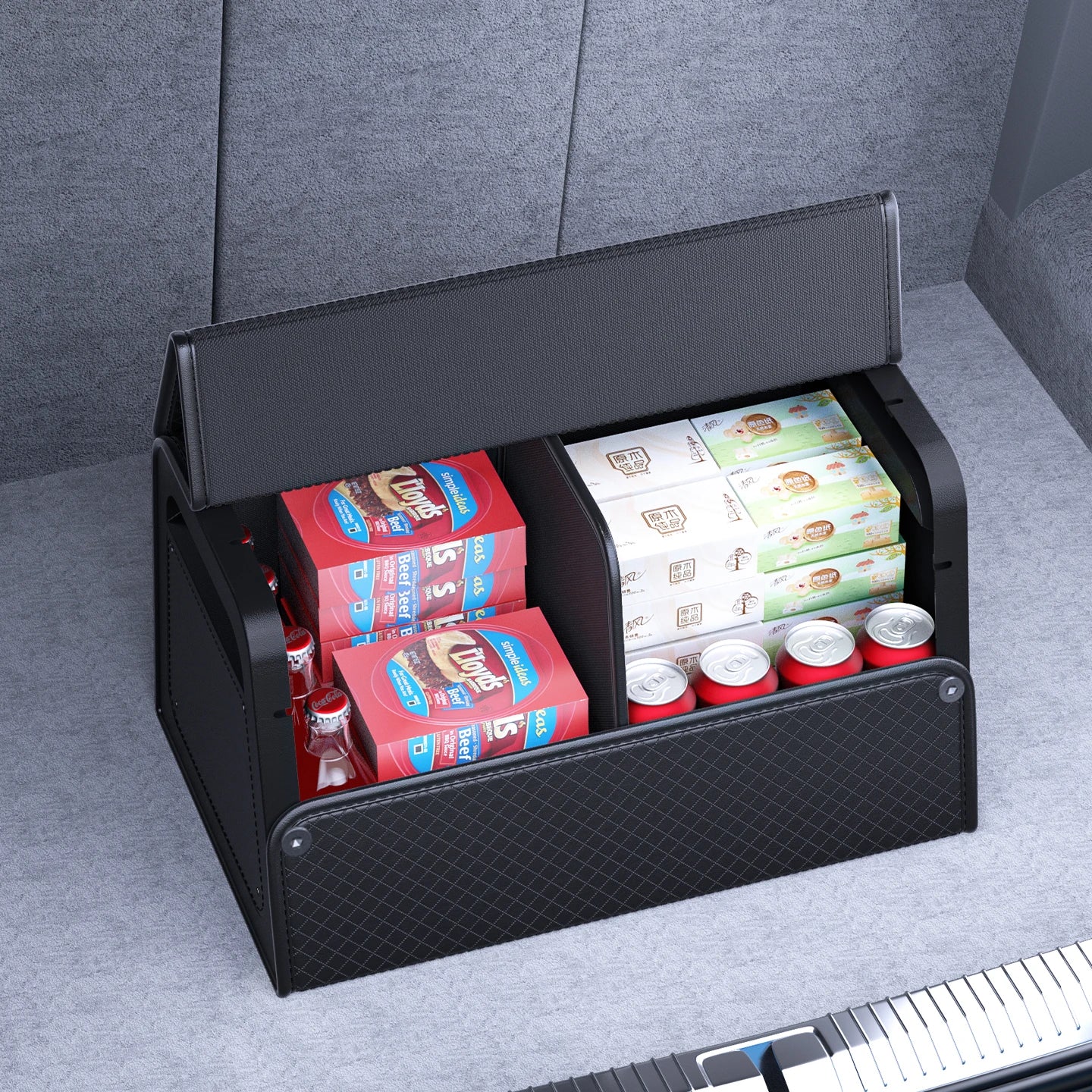 Car Trunk Organizer with 4-Point Magnetic Closure – PU Leather, Reinforced ABS Frame, Fits SUV, Sedan, and Home Use