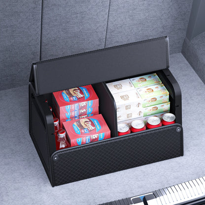 Car Trunk Organizer with 4-Point Magnetic Closure – PU Leather, Reinforced ABS Frame, Fits SUV, Sedan, and Home Use