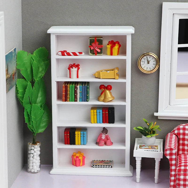 1Pcs Dollhouse Miniature furniture Bookcase Display Shelf Modern Style Wood Bookcase Doll House Toys