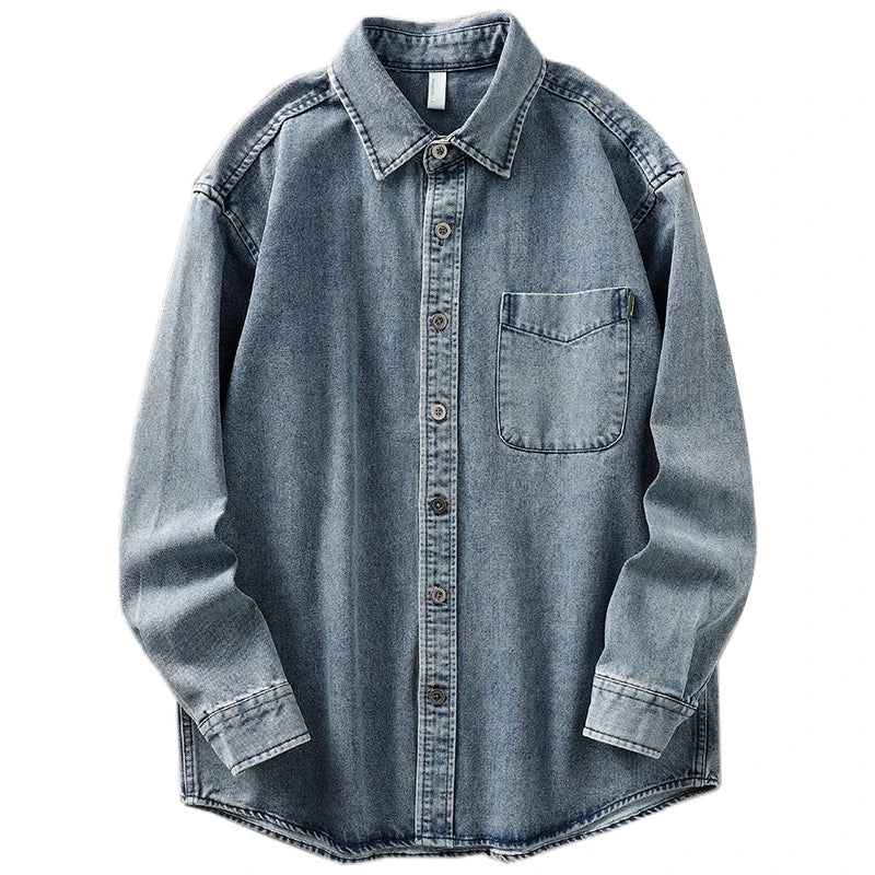Autumn and Winter New American Tooling Long-sleeved Shirt, High-end Loose and Versatile Denim Shirt, Jacket Jacket Men