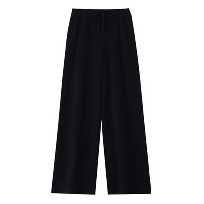 Chic Wide-Leg Pants Women's Autumn Winter Solid Color 100% Merino Wool Knitted Casual Loose Soft Thick Warm Popular Trousers