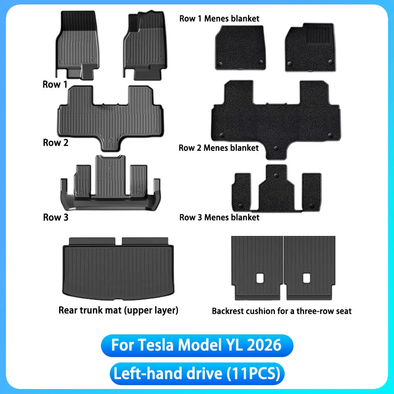 For Tesla Model YL Launch 2026+ TPE Floor Mats Waterproof Luggage Mat Wear-resistant Foot Pads Model YL Trunk Mats Foot Pads Set