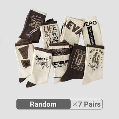2/3/5/7/9 Pairs Men Women Mid-Calf Socks Moisture-Wicking Anti Odor Casual Sports Retro Basketball Graffiti Alphanumeric Socks
