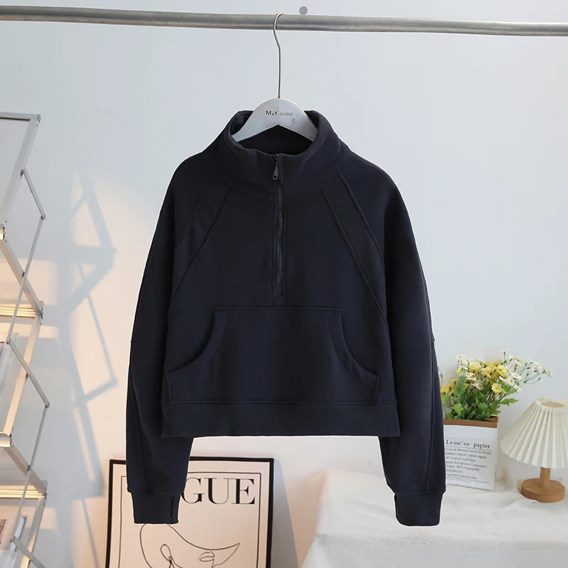 Thickened Fleece Stand Collar Sweatshirt Women's Autumn Winter Loose Casual Sport Yoga Clothes Half Zipper Long Sleeve T-Shirt