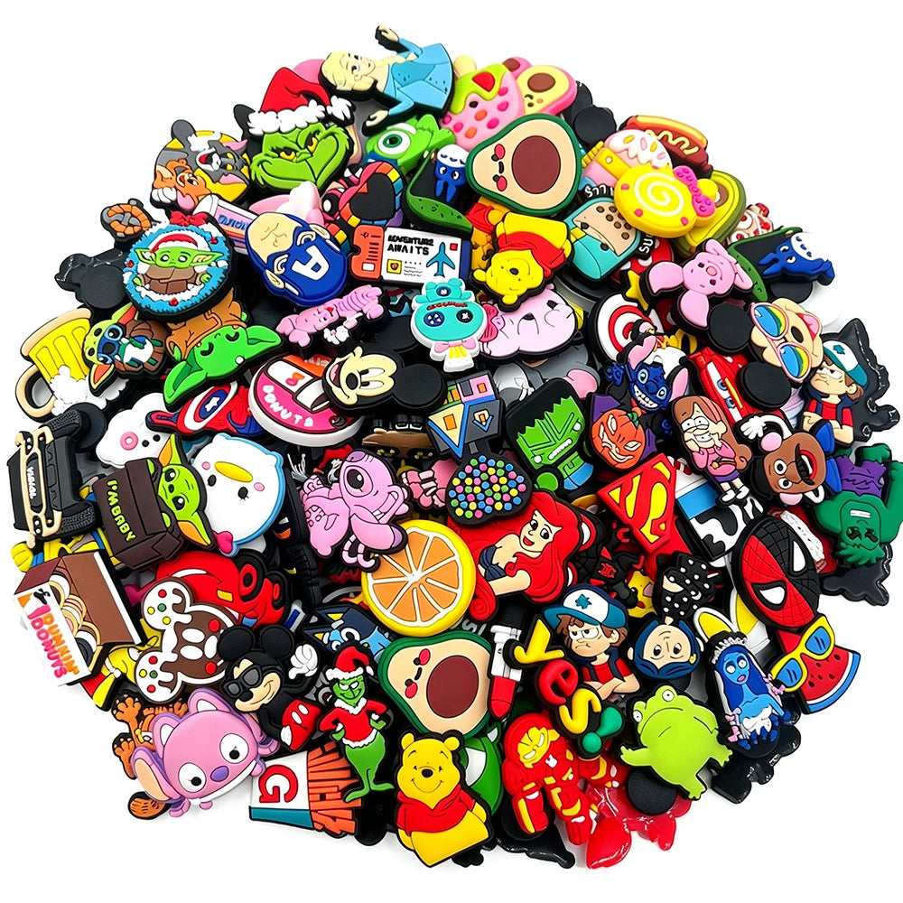30-200Pcs Random Mixed Cartoon Shoe Charms fit Clog Sandal Accessories Shoes Decoration Wristband Buckle Kids Party Gifts