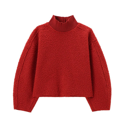 BSAY Women Fashion Autumn Winter 2024 New Loose Solid Color Long Sleeved Stand Collar Pullover Top Chic Female Sweatshirt