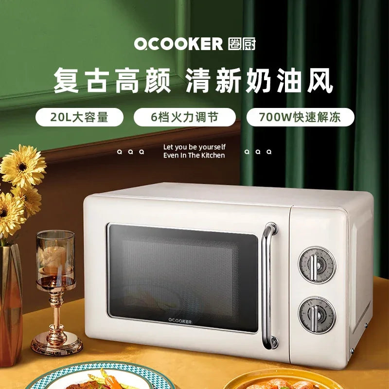 Classic Retro Microwave Oven: 20L Household Fully Automatic Turntable – Small Quick Thawing New Model